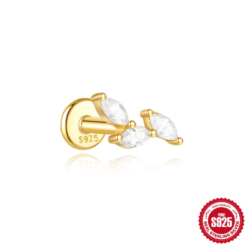 ESSENTIAL 3 galvanization layers 925 Silver Zircon Piercing Earrings 