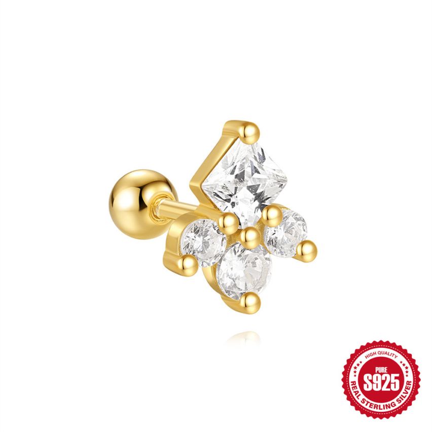 ESSENTIAL 3 galvanization layers 925 Silver Zircon Piercing Earrings