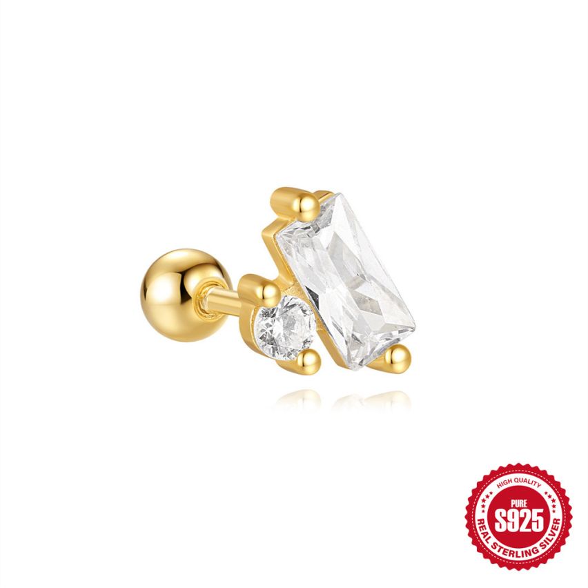 ESSENTIAL 3 galvanization layers 925 Silver Zircon Piercing Earrings 