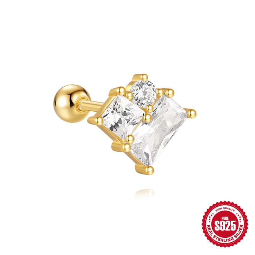 ESSENTIAL 3 galvanization layers 925 Silver Zircon Piercing Earrings