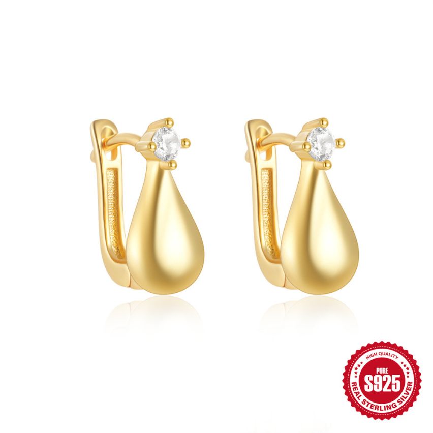 925 Silver 3 galvanization layers Zircon Minimalist Earrings 2.2g 12.5x6mm