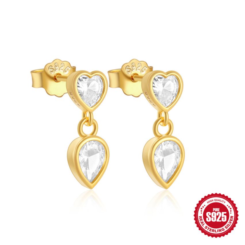 925 Silver 3 galvanization layers Zircon Minimalist Earrings 2.6g 18.5x6.5mm