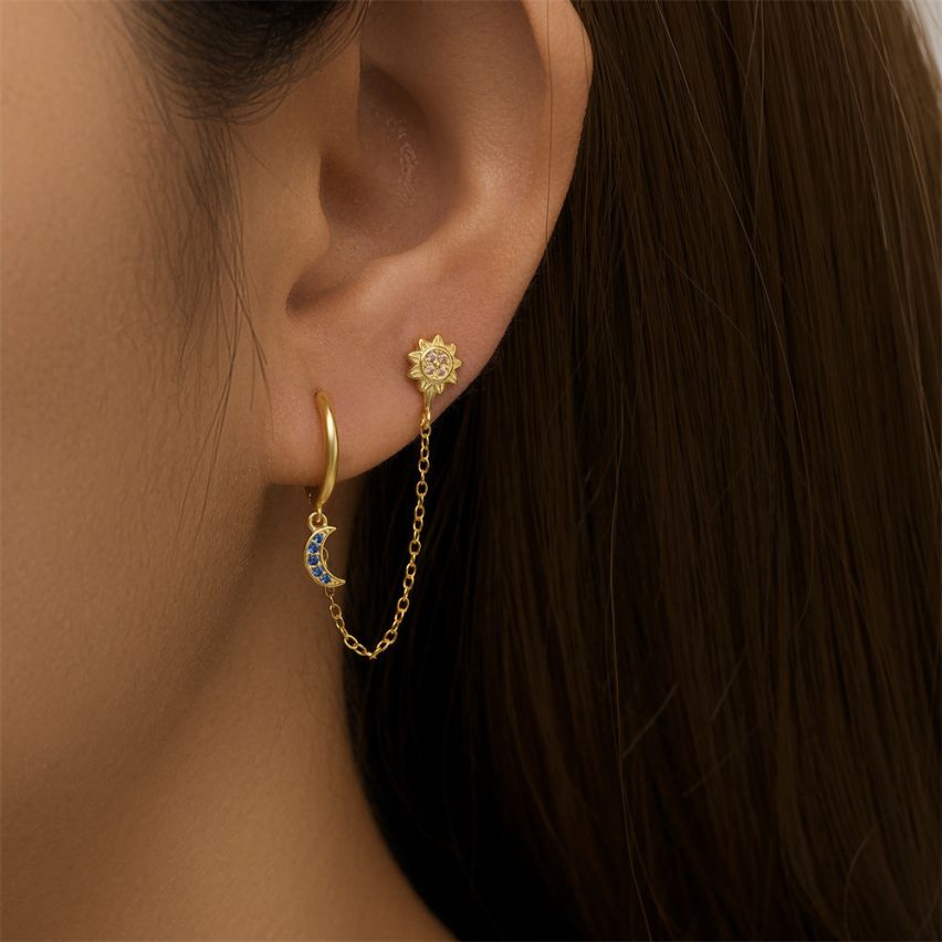 925 Silver 3 galvanization layers Blue marine Zircon Minimalist Earrings