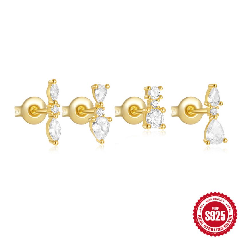 925 Silver 3 galvanization layers Zircon Piercing Earrings 1.44g