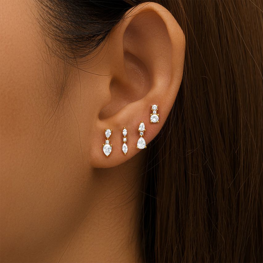 ESSENTIAL 3 galvanization layers 925 Silver Zircon Piercing Earrings 