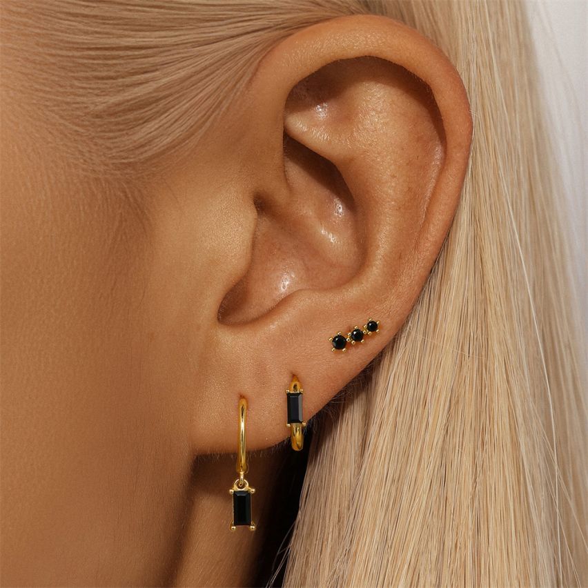 Set 3 galvanization layers Black Zircon Sets Earrings 