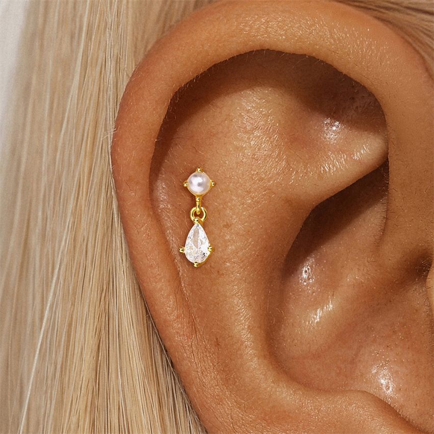 3 galvanization layers Zircon Piercing Earrings 