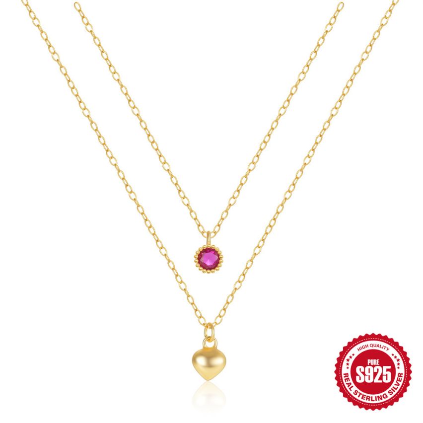 925 Silver 3 galvanization layers Red Zircon Minimalist Pendants 2.3g