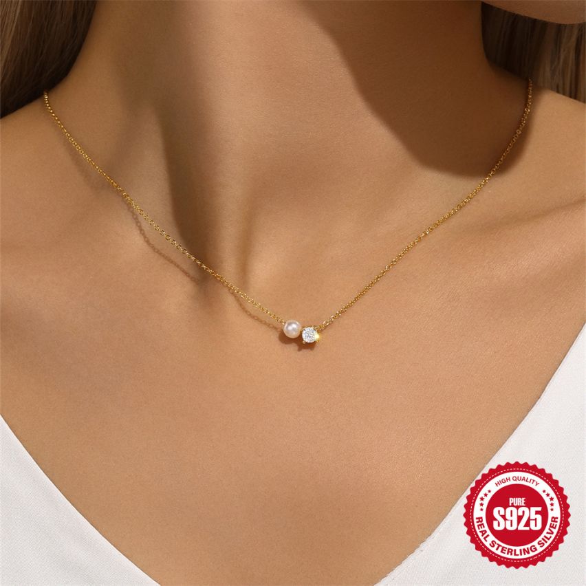 ESSENTIAL 3 galvanization layers 925 Silver Zircon Pearls Pendants 