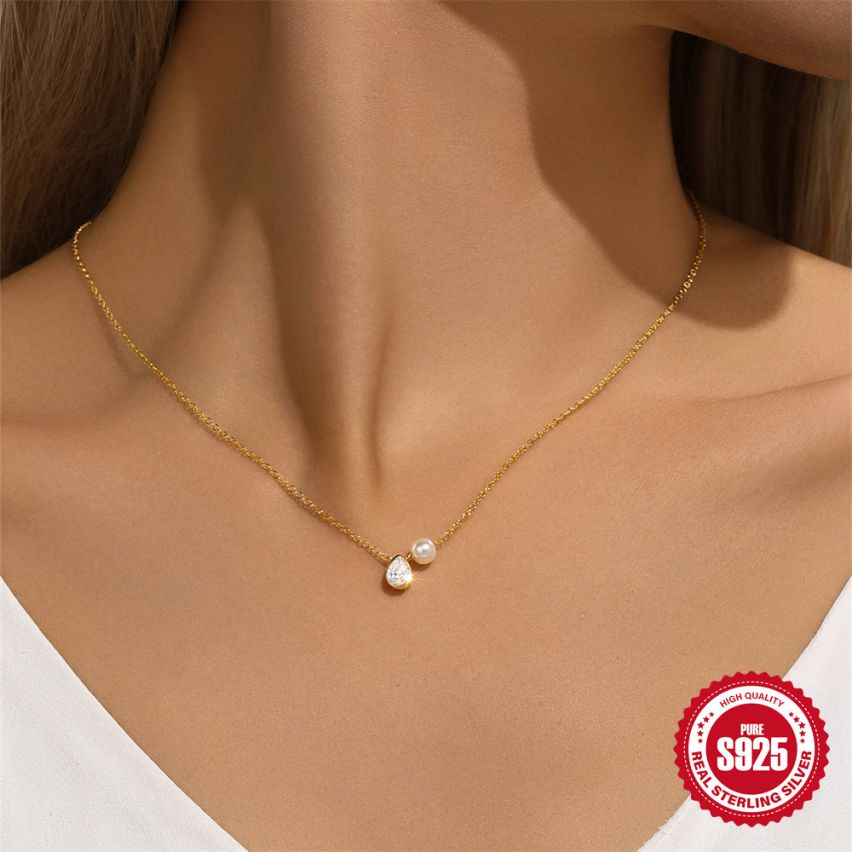 ESSENTIAL 3 galvanization layers 925 Silver Zircon Pearls Pendants 