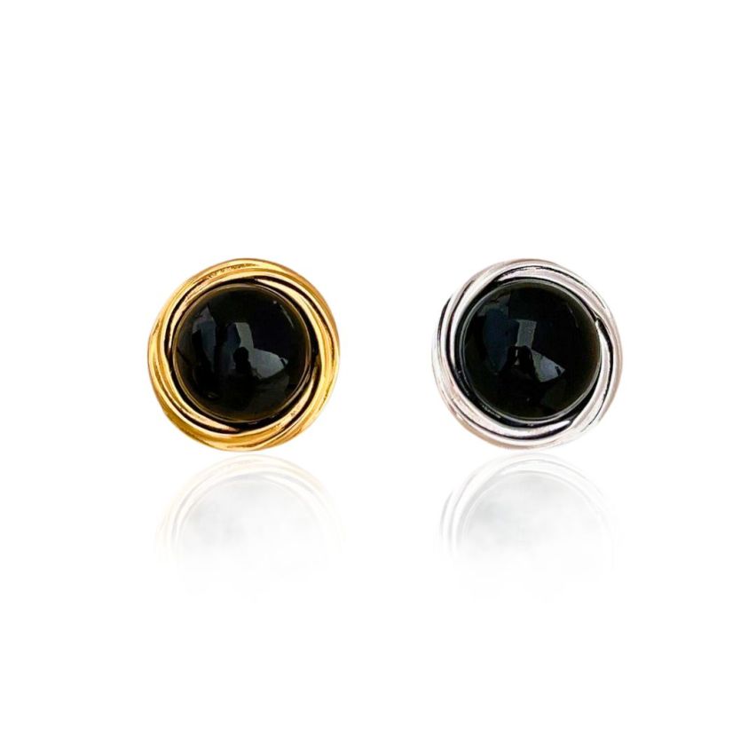925 Silver Black Natural Stone Earrings