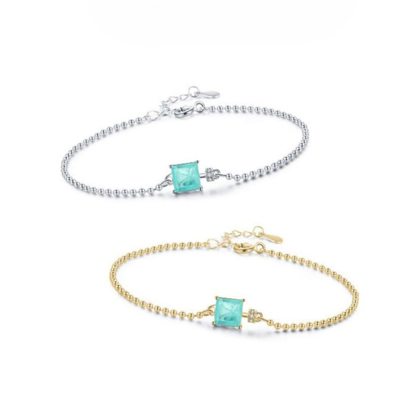 925 Silver Lake blue Glass stone Minimalist Bracelets 1.5g