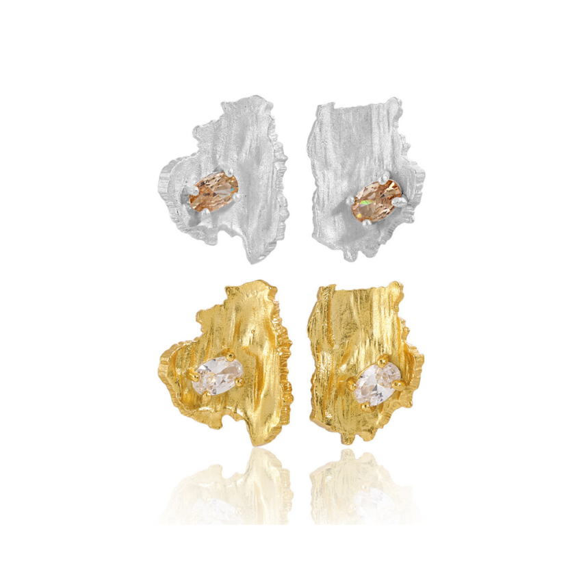 925 Silver Champagne Zircon Texture Earrings