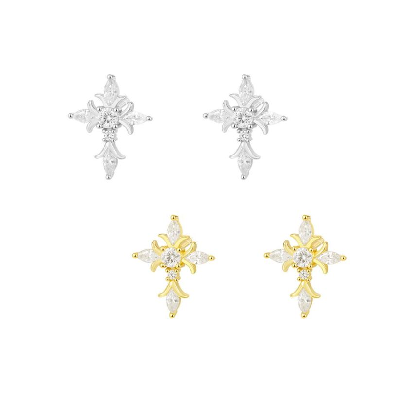 925 Silver Zircon Cross Earrings
