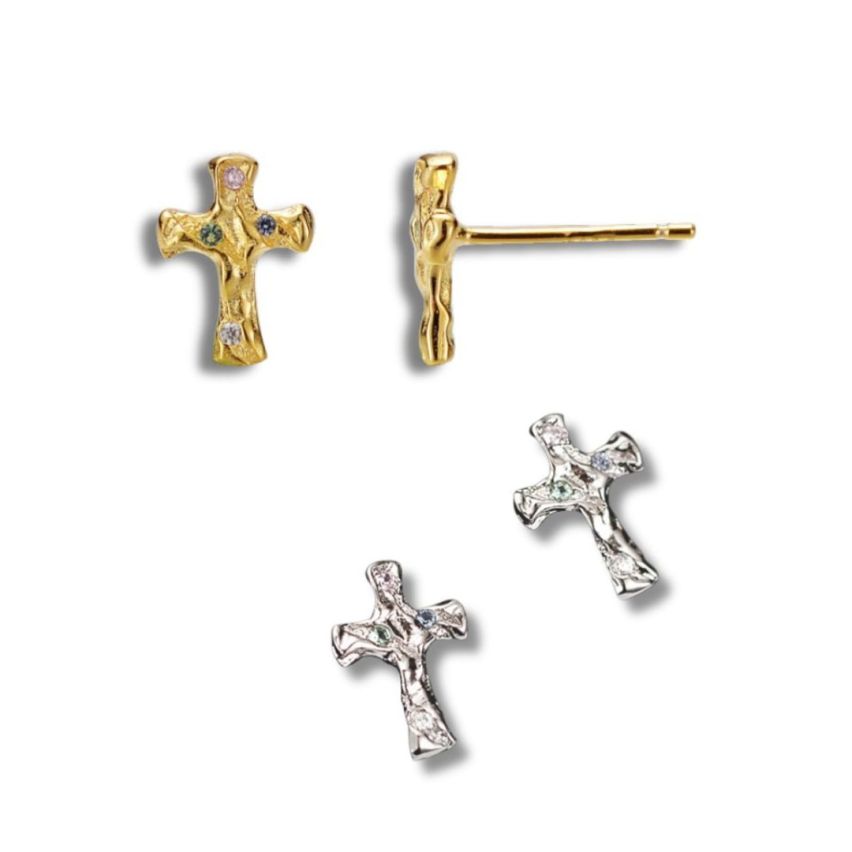 925 Silver Zircon Cross Earrings