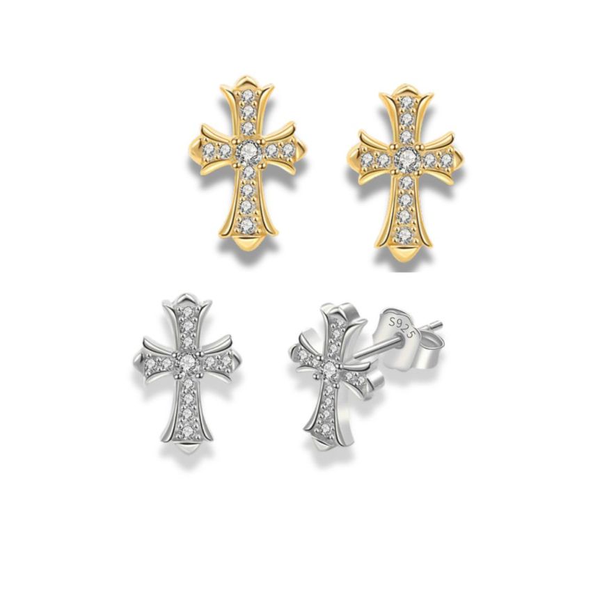 925 Silver Zircon Cross Earrings