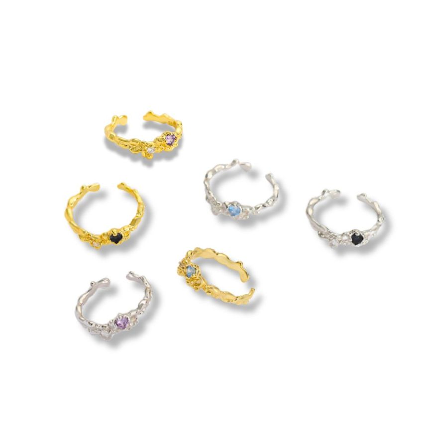 925 Silver Zircon Texture Rings