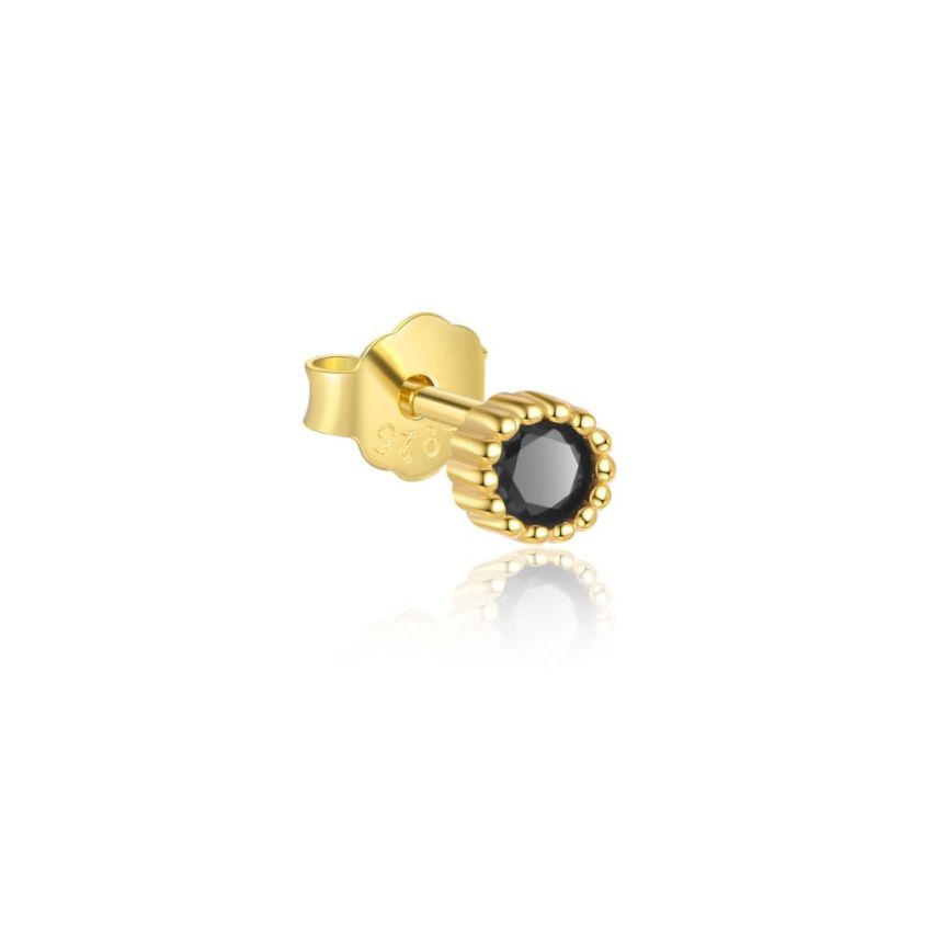 925 Silver Gold Plating Black Zircon Minimalist Earrings 0.32g