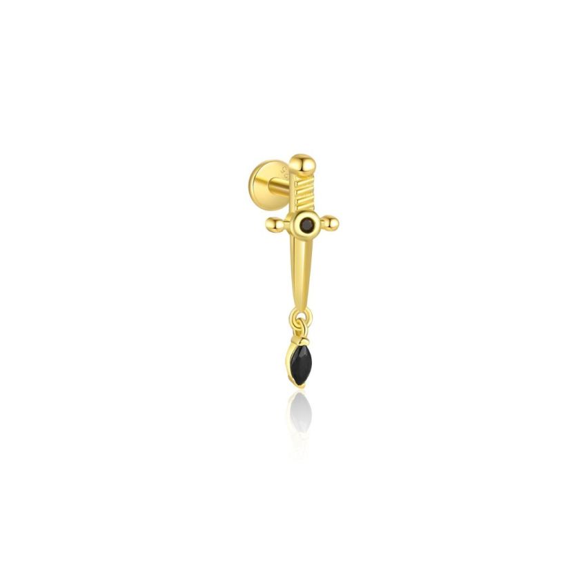 925 Silver Gold Plating Black Zircon Minimalist Earrings 0.65g
