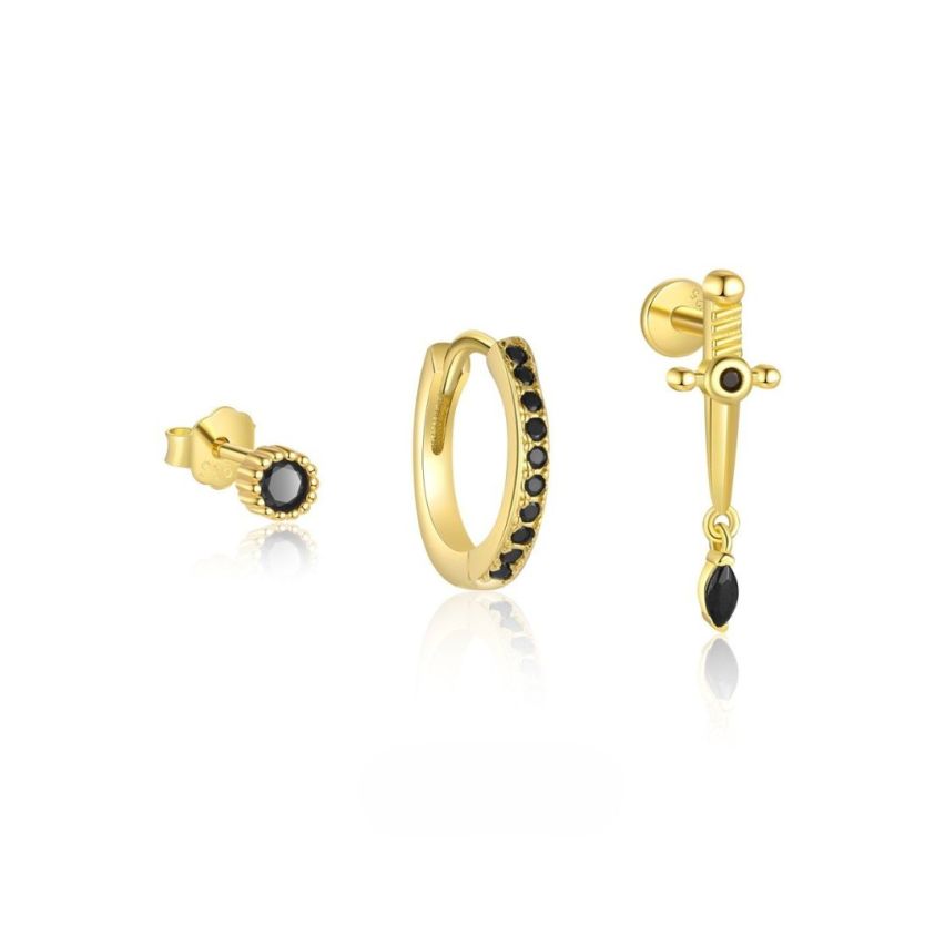 925 Silver Gold Plating Black Zircon Minimalist Earrings