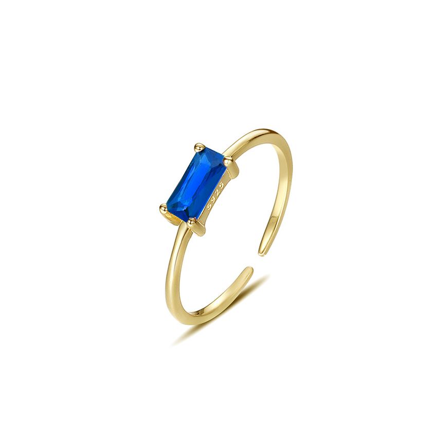 925 Silver Gold Plating Blue marine Zircon Minimalist Rings 0.09g