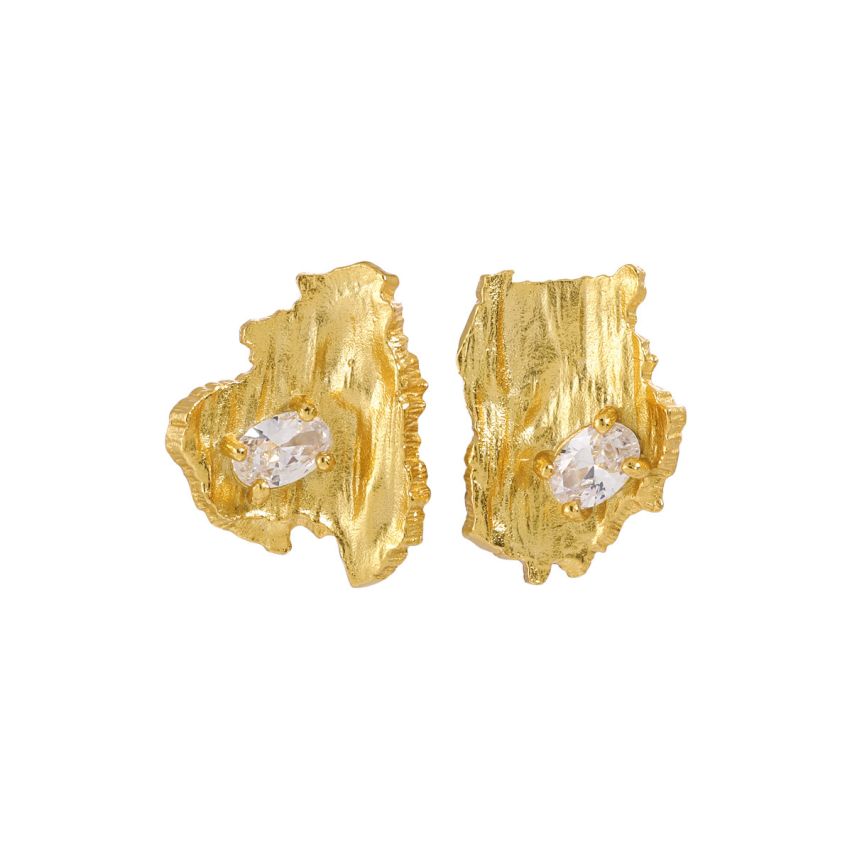 925 Silver Gold Plating Champagne Zircon Texture Earrings 4.3g 18x15mm