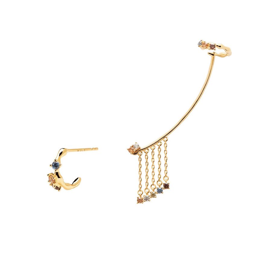 925 Silver Gold Plating Colorfull Glass stone Piercing Earrings