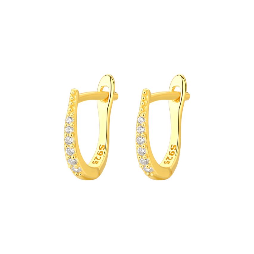 925 Silver Gold Plating White Zircon Hoop Earrings 0.92g - 2mm