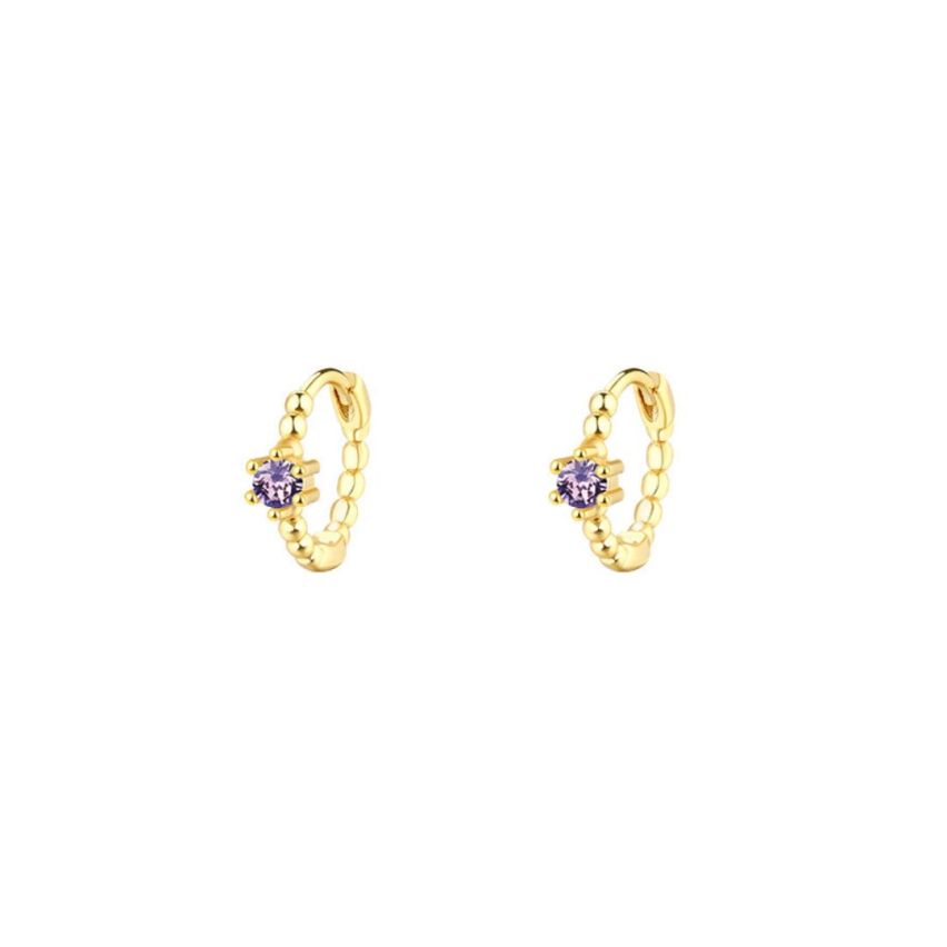 925 Silver Gold Plating Purple Zircon Hoop Earrings 1.37g