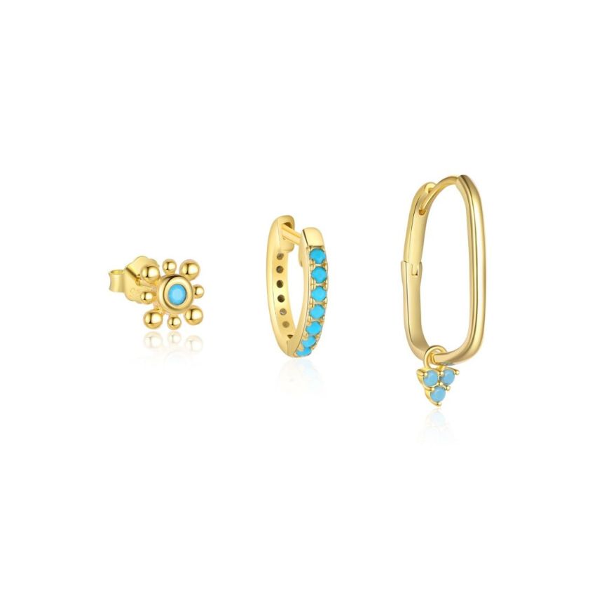 925 Silver Gold Plating Lake blue Turquoise Minimalist Earrings