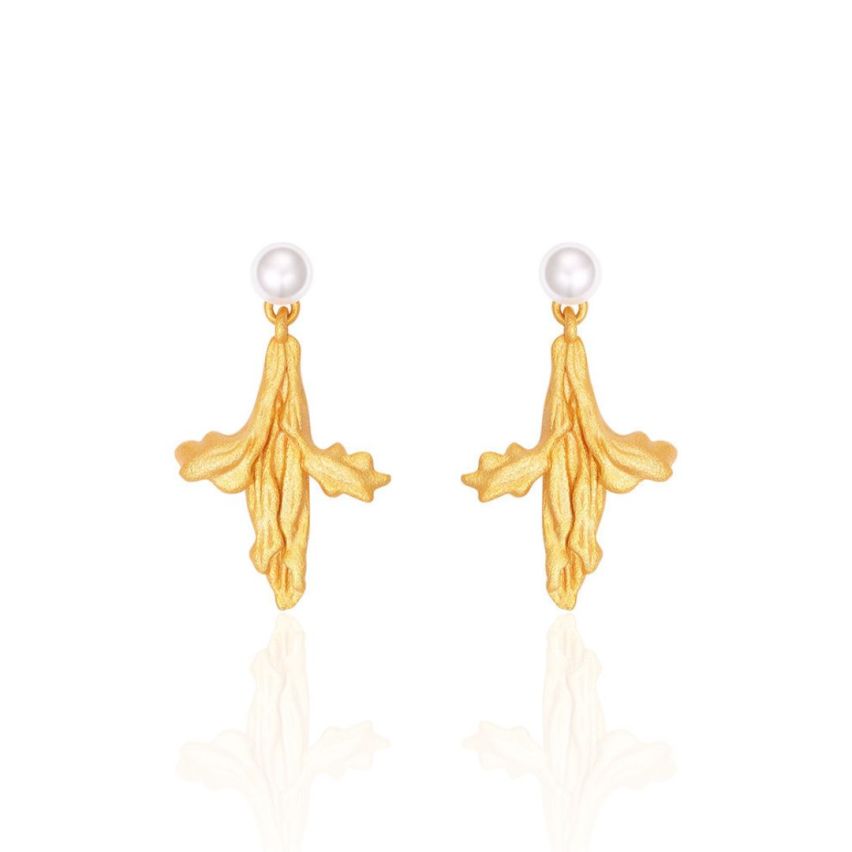 925 Silver Gold Plating Pearl Texture Earrings 3.10g
