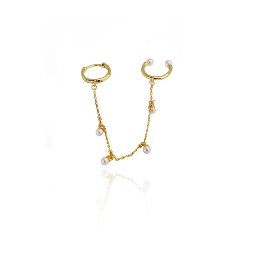 925 Silver Gold Plating Pearls Earrings 2.1g