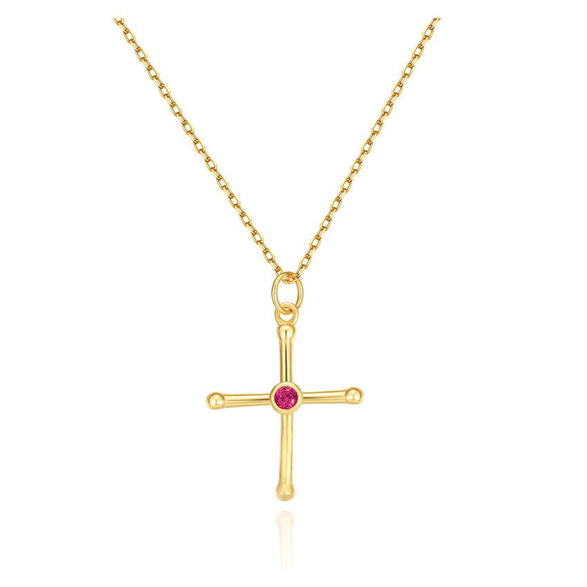 Gold Plating Pink Zircon Cross Pendants 
