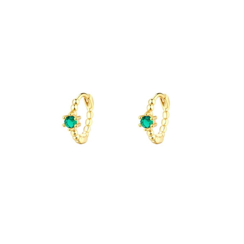 925 Silver Gold Plating Green Zircon Hoop Earrings 1.37g