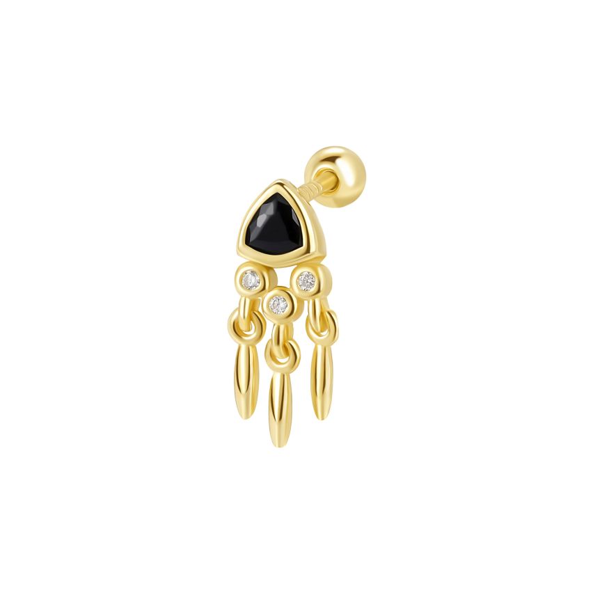 925 Silver Gold Plating Black Zircon Minimalist Earrings 0.55g 12.5x5mm