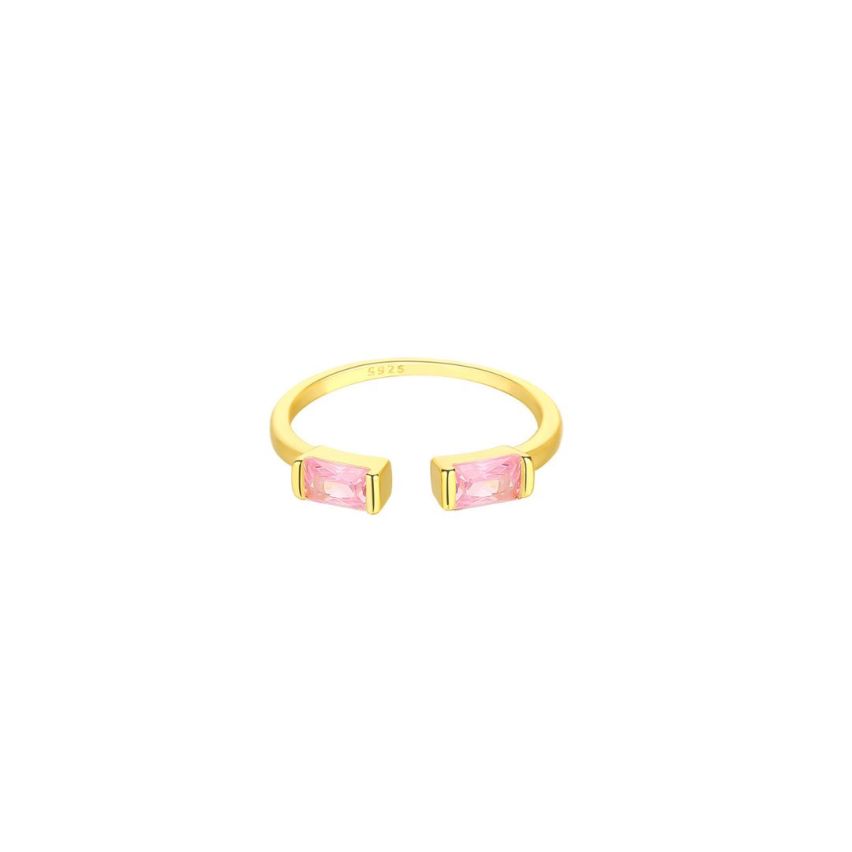 925 Silver Gold Plating Pink Zircon Minimalist Rings 1.38g