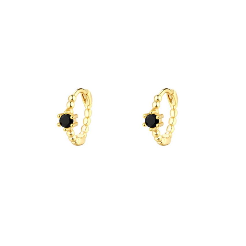 925 Silver Gold Plating Black Zircon Hoop Earrings 1.37g