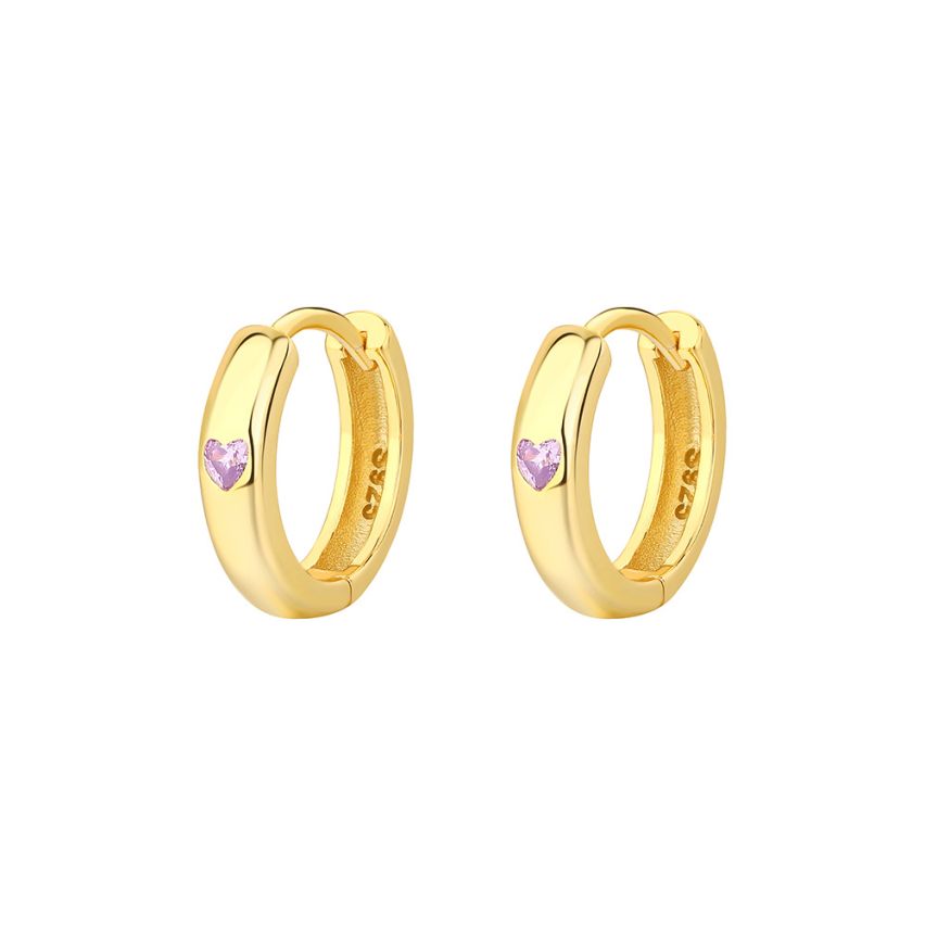925 Silver Gold Plating Purple Zircon Hoop Earrings 2.01g 12.5x3mm