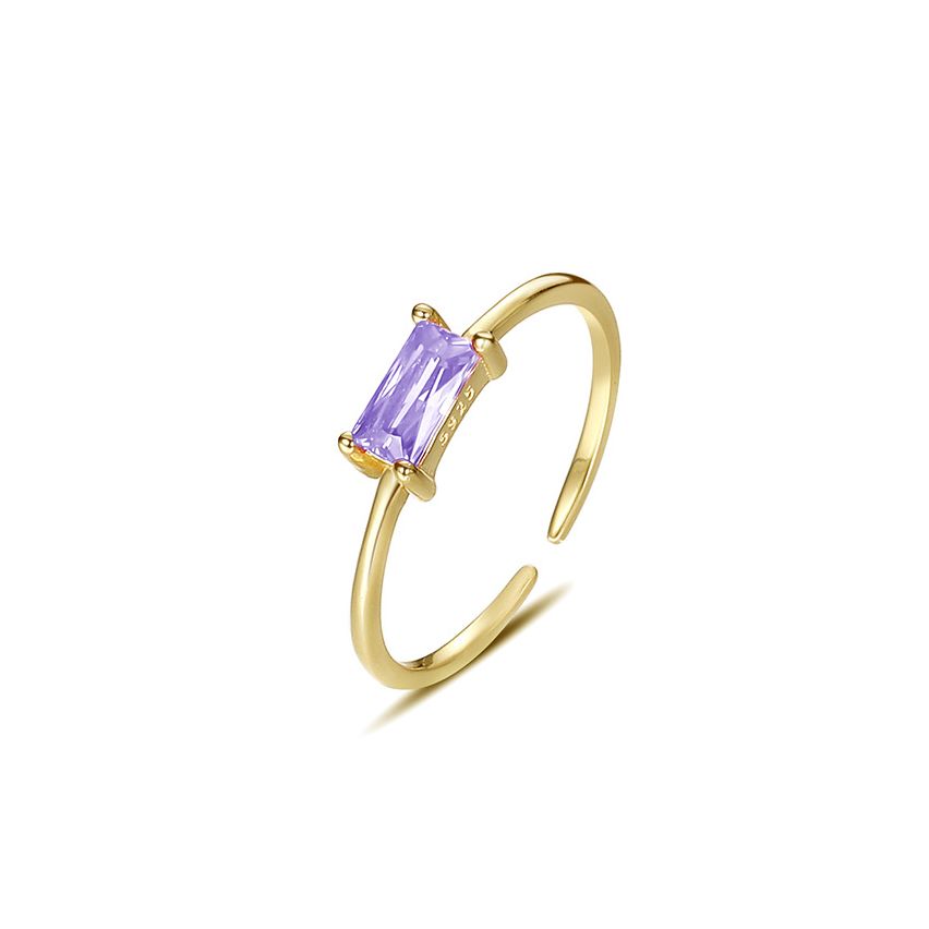 925 Silver Gold Plating Purple Zircon Minimalist Rings 0.09g