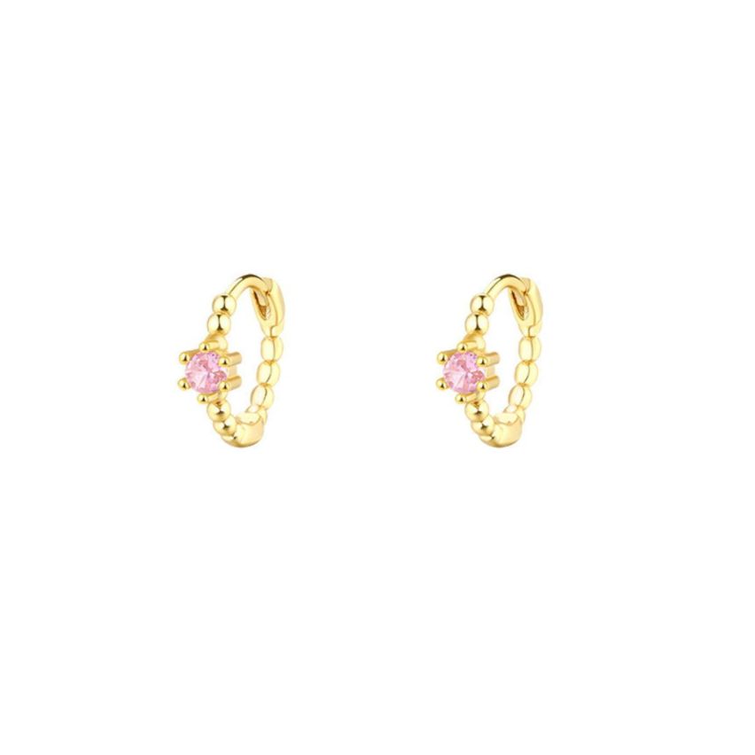925 Silver Gold Plating Pink Zircon Hoop Earrings 1.37g