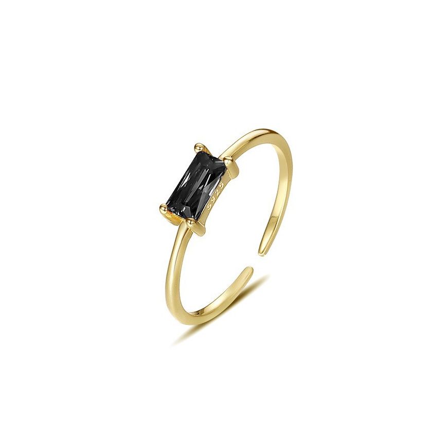 925 Silver Gold Plating Black Zircon Minimalist Rings 0.09g