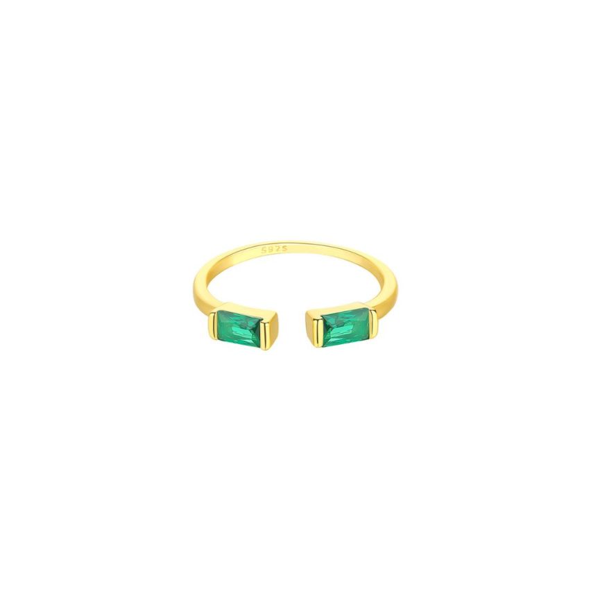 925 Silver Gold Plating Green Zircon Minimalist Rings 1.38g