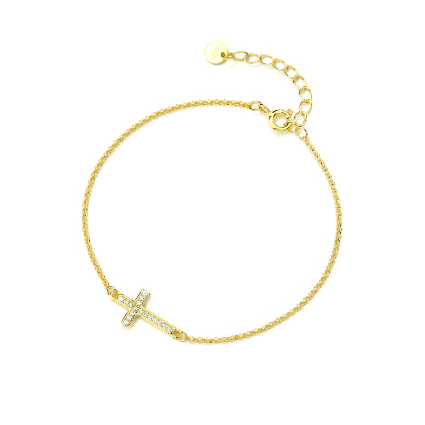 925 Silver Gold Plating Zircon Cross Bracelets