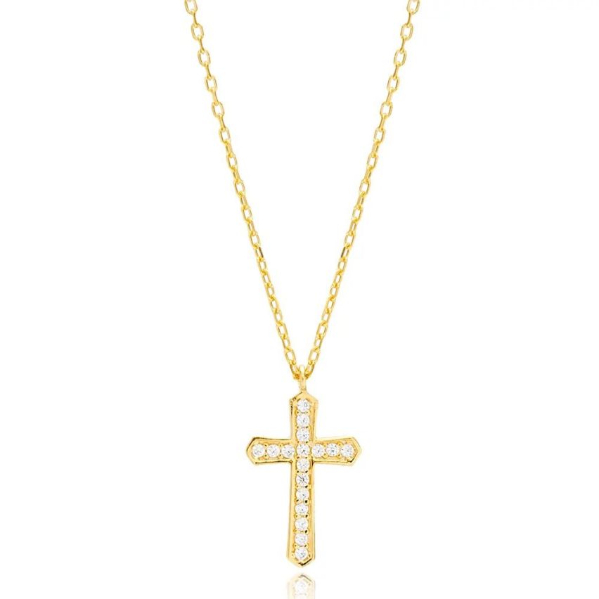 925 Silver Gold Plating Zircon Cross Pendants 3g