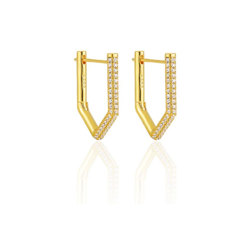 925 Silver Gold Plating Zircon Hoop Earrings 4g