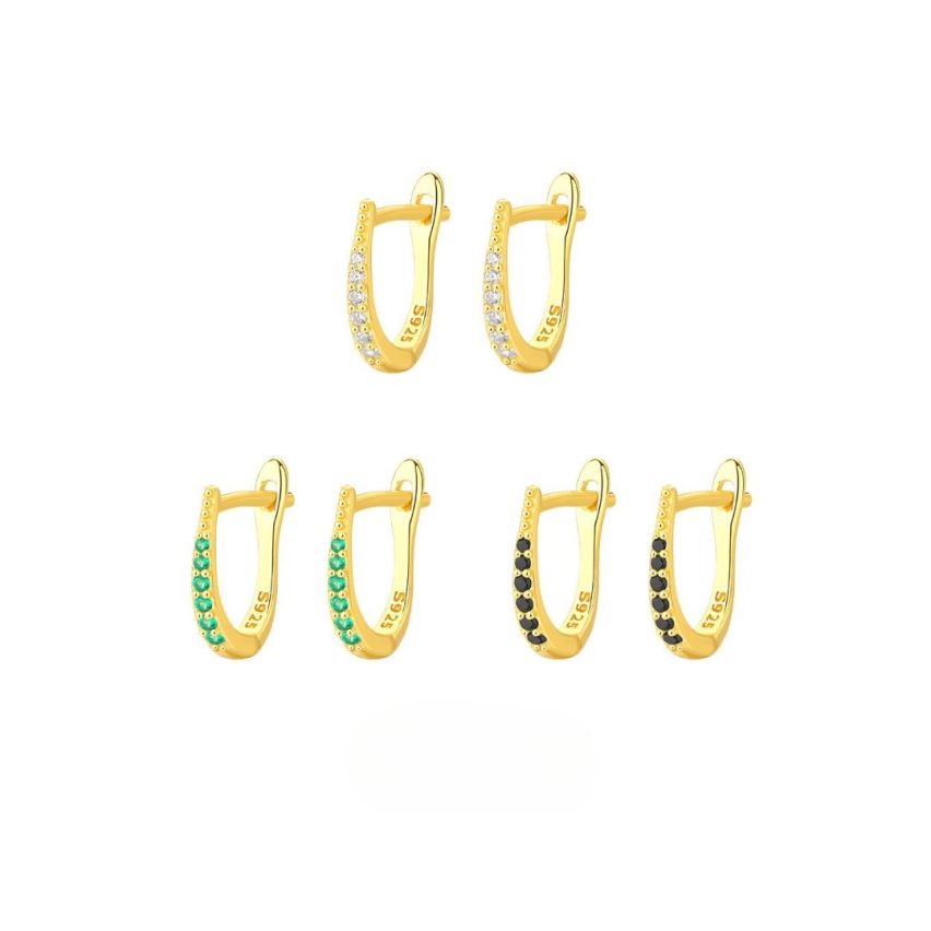 925 Silver Gold Plating Zircon Hoop Earrings 0.92g 11.5x2mm