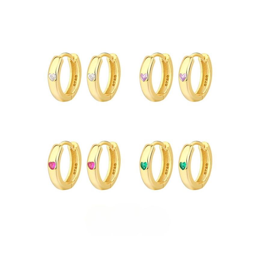 925 Silver Gold Plating Zircon Hoop Earrings