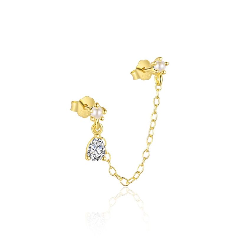 925 Silver Gold Plating Zircon Minimalist Earrings 0.72g