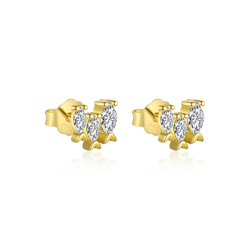 925 Silver Gold Plating Zircon Minimalist Earrings 1.18g