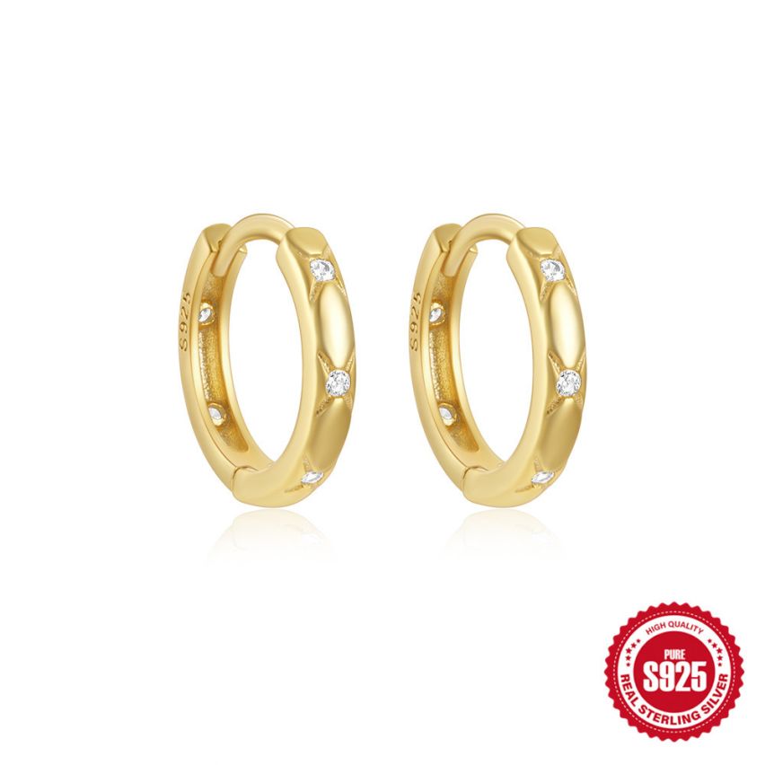 925 Silver Gold Plating Zircon Minimalist Earrings 1.28g 9x2mm